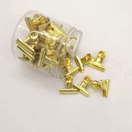 40PCS Push Pins Clips with Thumb Tacks, Bulldog Clips with Pins for School Artworks Cork Board Cubicle Walls, Metal Clips for Photos Documents, Pinning No Holes for The Paper (Gold)