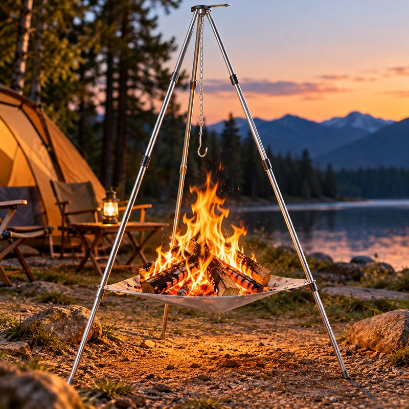 Portable Camping Fire Pit Tripod for Outdoor Campfires – Foldable