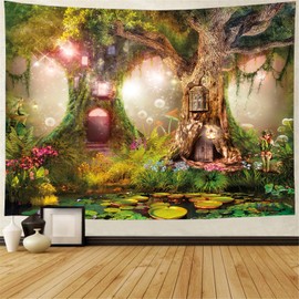 FENDROM Enchanted Forest Tapestry Magic Tree Fantasy Jungle Wall Hanging Fairy Landscape Dream Plants Wall Blankets Aesthetics Flannel Home Decor for Living Room Bedroom