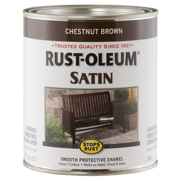 Rust-Oleum 7774502 Stops Rust Brush On Paint, 1 Quarts (Pack of 1), Satin Chestnut Brown (Packaging may vary)