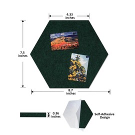 Hexagon Felt Bulletin Board Tiles, 8 Pcs, 8.7 x 7.5 inches, with 20 Pushpins, for Easy Display of Photos Pictures Memos Notices, Felt Wall Tiles for Office Home Classroom (Green)