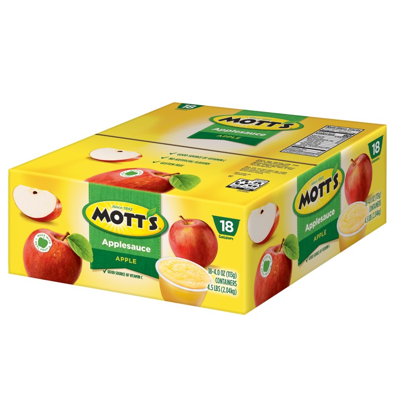 Mott's Applesauce, 4 Oz Cups, 18 Count, No Artificial Flavors,