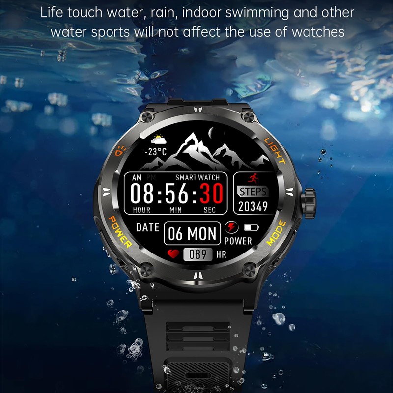 Smartwatch Compass Military Watch, Robust Smart Watch with LED Torch