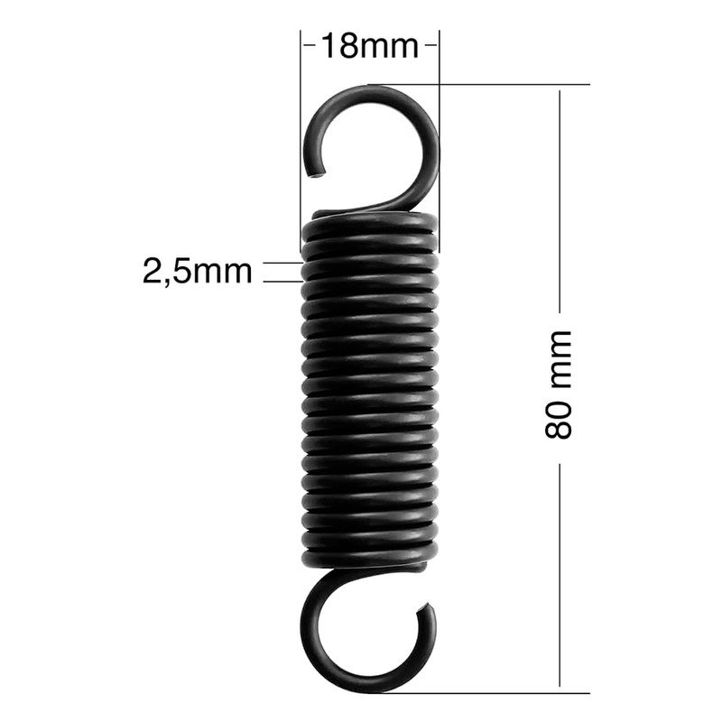 2 x 80mm Steel Extension Springs, Spring Diameter 18mm, Wire