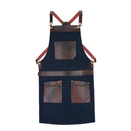 Premium Canvas Apron with Leather 2 Zip Pockets & Holders – Ideal for Chefs, Bakers, Butchers,Stylish, Adjustable – Green, Tan Black, Blue. (Blue)