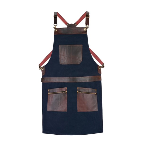 Premium Canvas Apron with Leather 2 Zip Pockets & Holders