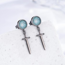 QHQPQ Black Sword Stud Earrings 925 Sterling Silver Turquoise Dagger Dangle Drop Earrings Punk Gothic Jewellery Christmas Gifts for Women Men