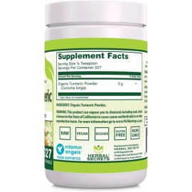 Herbal Secrets Organic Turmeric Root Powder 454 g 16 oz Cúrcuma Orgánica en Polvo Suplemento Dietético Antioxidante y Bienestar Integral