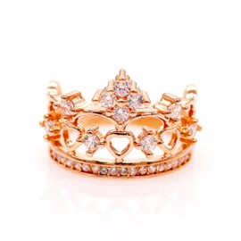 Uloveido Rose Gold Plated Princess Crown Ring with White Cubic Zirconia CZ Crystal, Wedding Engagement Ring Size 6 7 8 9 Y128, Metal Crystal, Cubic Zirconia
