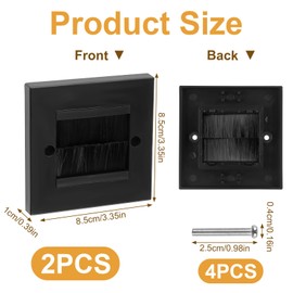 Brush Plate, 2Pcs Brush Faceplate Brushplate Flush Brush Wall Plate Wall Mounted Brush Faceplate Outlets Cover Cable Brush Plate for Accessing Wires Cable (Black)
