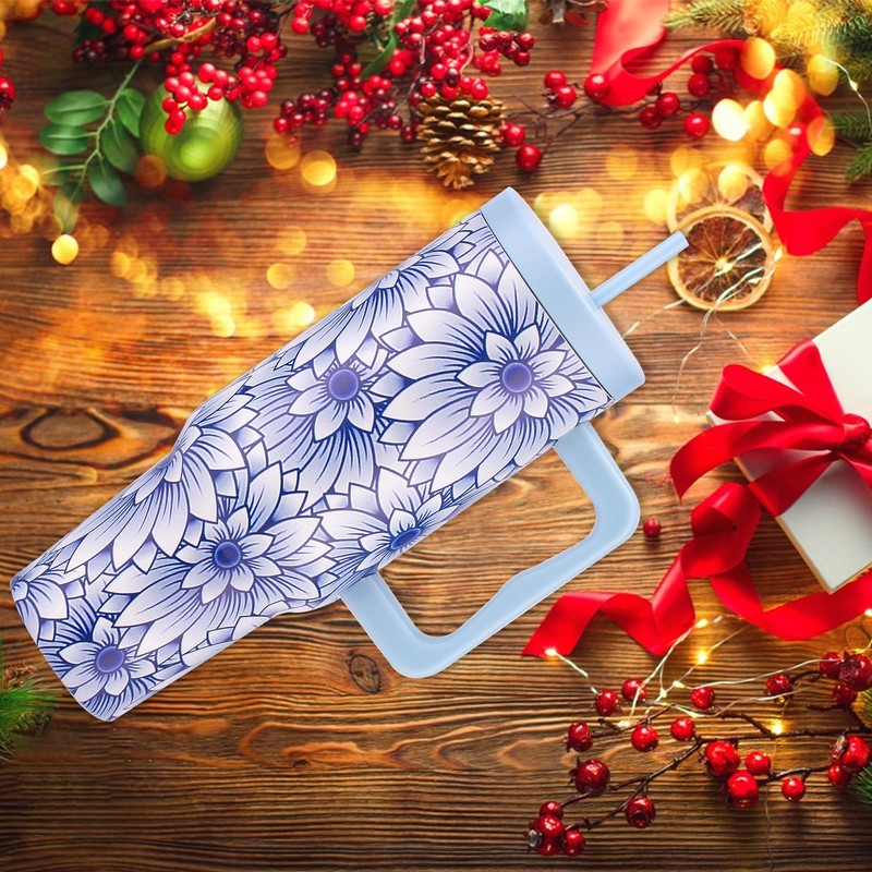 COOSA 40 oz Light Blue and White Floral Tumbler with