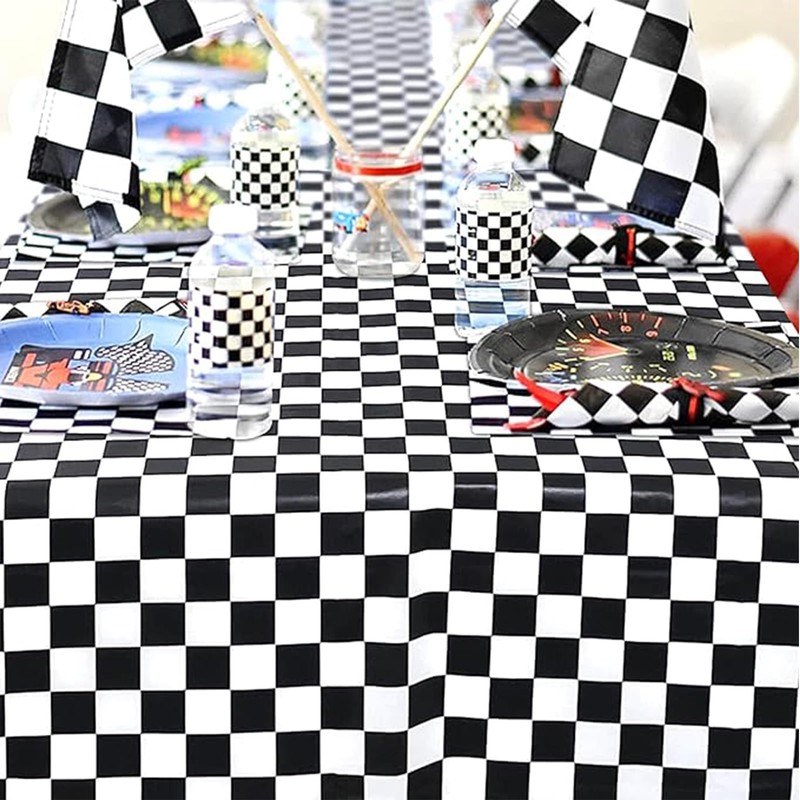 2pcs 137 x 274cm Black White Checkered PVC Table Cloth