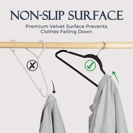 HOUSE DAY Premium Velvet Hangers, Non-Slip Thin Flocked Felt Hangers, Sturdy Clothes Hangers Heavy Duty Coat Hangers & Suit Hangers, Durable Suit Hangers for Closet Space Saving (20 Pack, Black)