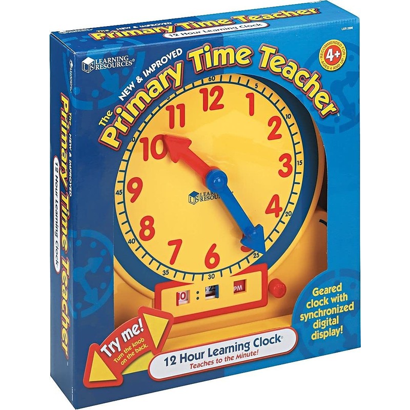 Learning Resources Primary Time Teacher 12-Hour Learning Clock, Teaching Clocks