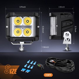 Nilight Side Shooter LED Light Pods with DRL, 4 Inch 26W Spot Flood Combo LED Cubes Light w/ 16AWG Wiring Kit for Fog Light Driving Light Auxiliary Light on Truck ATV UTV, 5 Years Warranty White