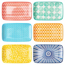 KitchenTour Rectangular Serving Platter, 8 inch Ceramic Dinner Plates Serving Trays Set of 6 for Salad, Appetizers, Sushi, Fruit, Microwave and Dishwasher Safe