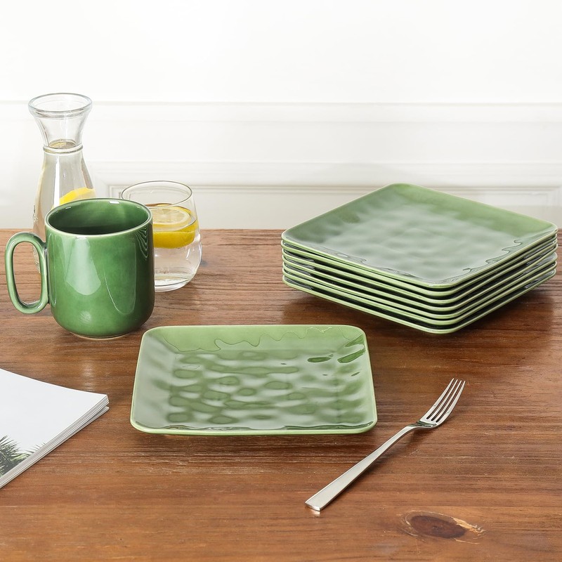 vicrays Ceramic Square Plates Set of 6 - Large Porcelain