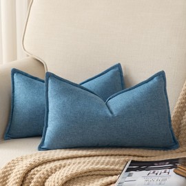Yaertun Pack of 2 Decorative Linen Soild Throw Pillow Covers Farmhouse Neutral Cushion Covers Pillowcase for Chair Couch Sofa Bedroom Living Room Home Decor 12 x 20 Inch 30x50cm Light Blue
