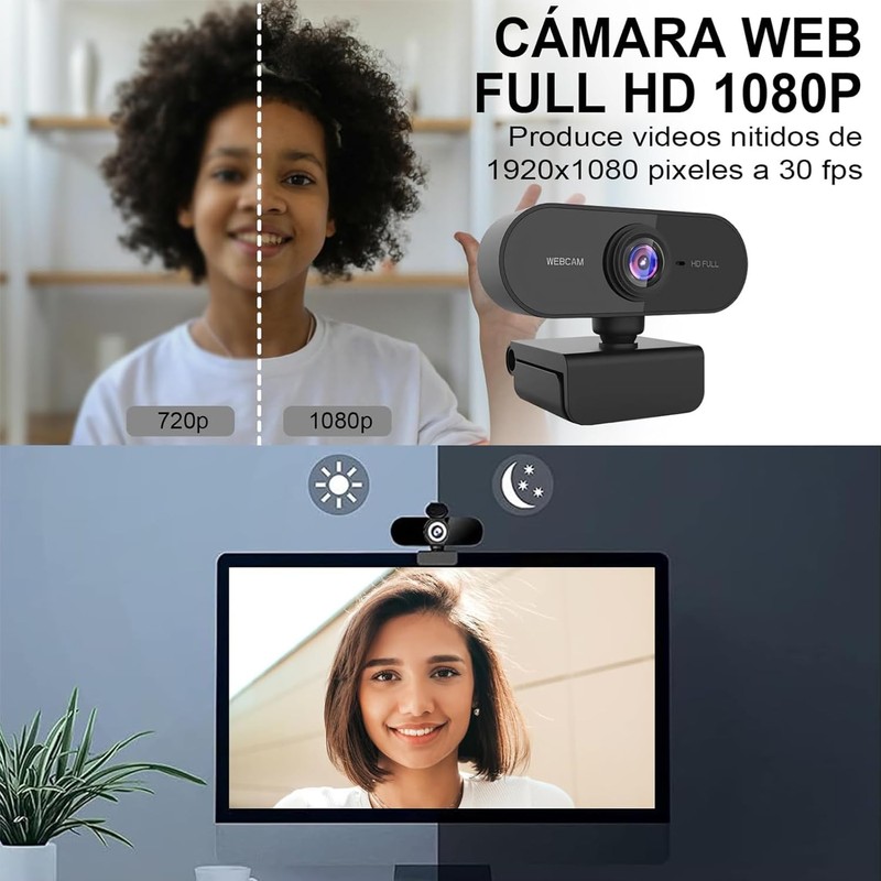 Weeiluoq Camara Web para PC HD 1080P,Webcam con Microfono para