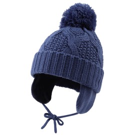 JANGANNSA Winter Baby Boys Hat Velvet Lining Toddler Kids Beanie Earflap Warm Baby Hat for Girls with Pompom (Haze Blue Hat, L)