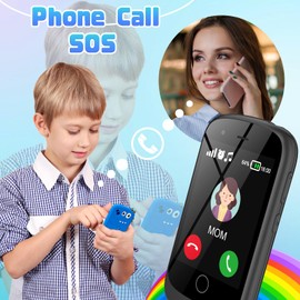 PTHTECHUS Smart Phone for Boys Girls, Kids Toys 3-9 Years with Camera Games Music Audiobooks Alarm Clock Drawing Learning Toy Christmas Birthday Gifts for Kids,Black