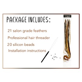 21 Natural Color Hair Feathers - 7”- 12” Long - Feathers for Hair Extension, Natural Hair Extension DIY Kit - Eye-Catching Design - 20 Micro-link Beads - 100% Real Rooster Feathers