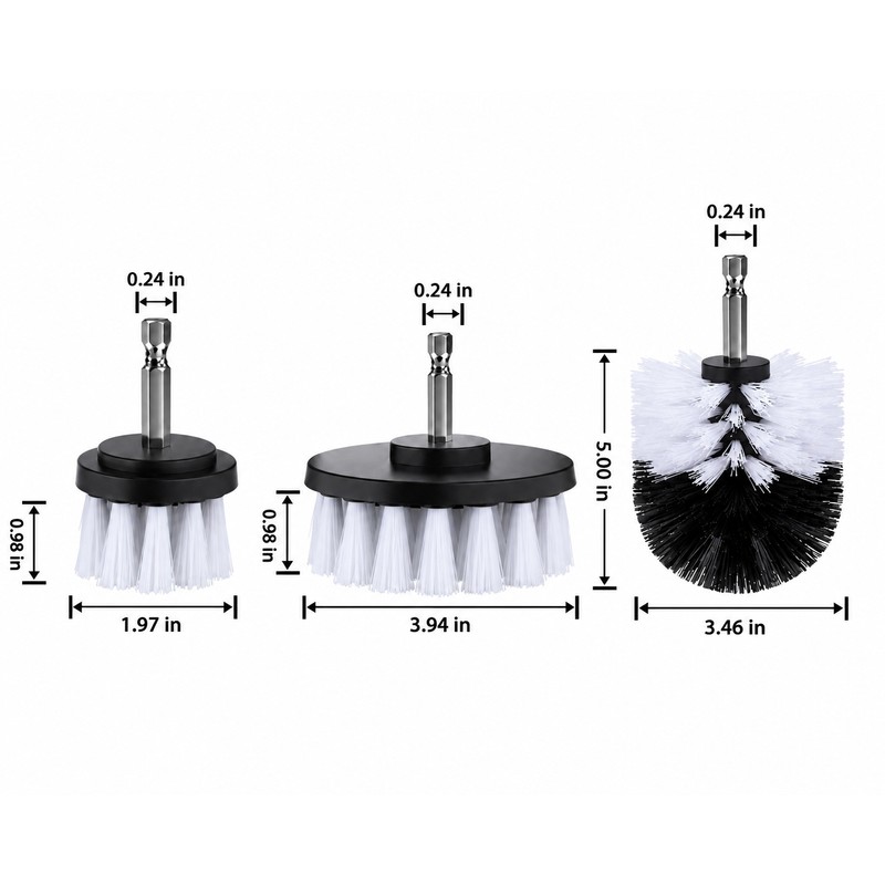 3-Piece Drill Brush Attachment Set, Nylon Power Scrubber Brushes for