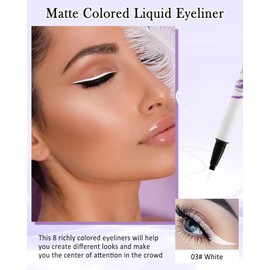 Eyeliner, weiß, wasserfest, matt, seidig, flüssig, wischfest, hochpigmentiert, Eyeliner-Farbe, 24 Stunden Lebensdauer, ultradünne Feder für eine einfache Kontrolle, Make-up-Stift - 03