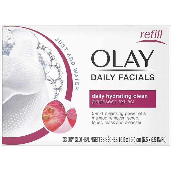OLAY Daily Facial Hydrating Cleansing Cloths with Grapeseed Extract, Makeup Remover 33 ea (Pack of 12)