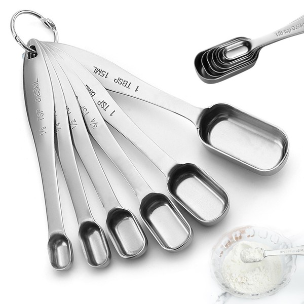 Set of 6 Measuring Spoons, Square Dosing Spoon, Stainless Steel