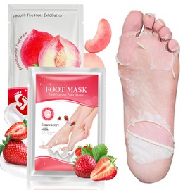 2 Pairs Foot Mask, Callus Socks, Dead and Effectively Removes Moisturising Foot Mask, Foot Care for Delicate Feet, Exfoliating Foot Mask for Men and Women (Strawberry Peach)