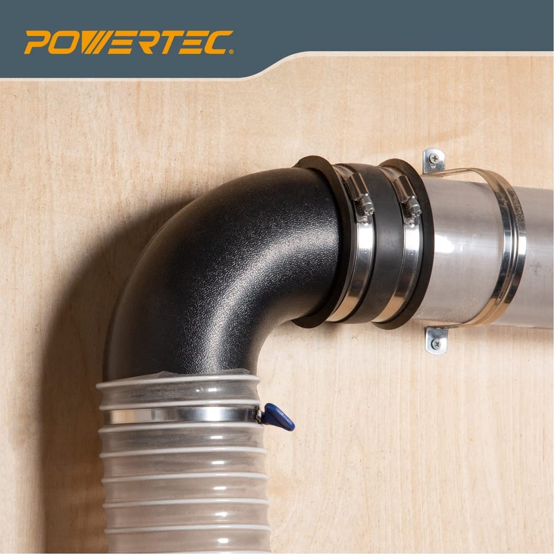 POWERTEC 70360 4" Dust Collection Hose 90 Degree Elbow Connector