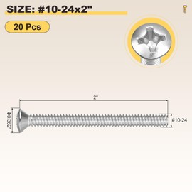 METALLIXITY Phillips Cross Recessed Countersunk Head Screws Bolts (#10-24x2") 20Pcs, 304 Stainless Steel Flat Head Woodworking Machine Screws - for Furniture Assembly DIY Projects, Silver