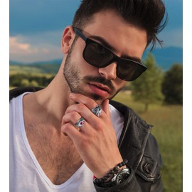 Jstyle 16 Pieces Vintage Punk Rings for Men Women Gothic Rings Silver Black Dragon Snake Claw Skull Octopus Eyes of Hell Open Adjustable Rings Set