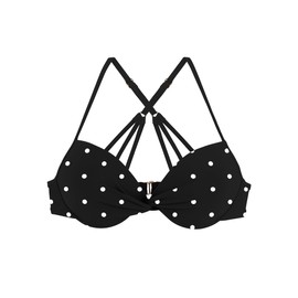 Colloyes Women's Push Up Bikini Top Twist Front Underwire Molded Soft Pads Vintage Bikini Swimsuits Tops Black Polka Dot Size Medium