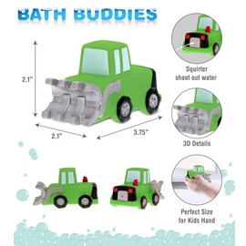DolliBu Bulldozer Bath Buddy Squirter - Floating Green Tractor Rubber Bath Toy, Fun Water Squirting Bathtime Play For Toddlers, Construction Vehicle Toy For The Bathtub, Beach, & Pool for Girls & Boys