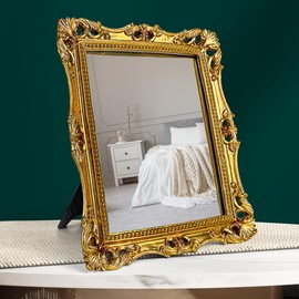 97 Decor Antique Gold Wall Mirror Vintage Decor - Square Gold Decorative Mirror for Table Top and Wall Mounting, Vintage Mirrors Frame for Home, Bedroom, Makeup Room (11x9.5 Inch)