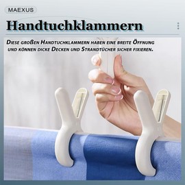 MAEXUS Large Towel Clips, 8 Towel Clips for Beach Loungers, Beach Towel Clips, Clothes Pegs, Towel Clips for Hanging, Bath Towel Clip for Beach Towels, Beach Loungers