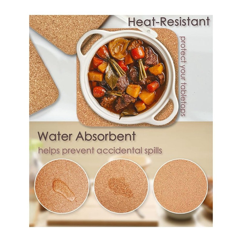 Cork Trivet, 6 Pcs High Density Thick Square Cork Trivets