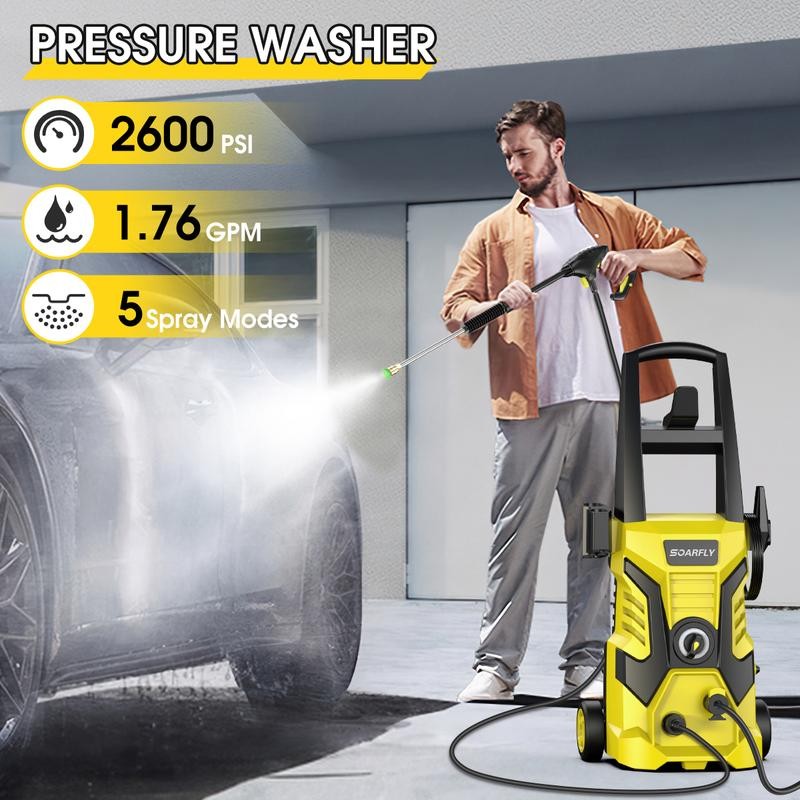 SOARFLY Electric Pressure Washer, With self-priming function, 2600PSI, Max 1.76