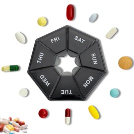 Cute Weekly Pill Organizer, 7 Day Vitamin Supplement Pill Case, Portable Travel Pill Organizer (Black, Standard)