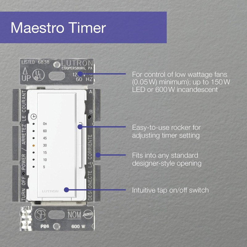 Lutron Maestro Countdown Timer Switch for Fans and Lights, Timer