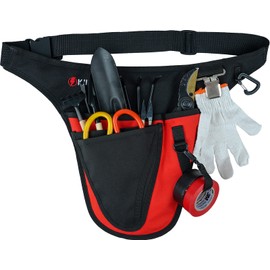KUNN Garden Tool Belt,Durable Adjustable Tool Belt Waist Pouch with 4 Pocket for Women Men Gardeners Florist Red