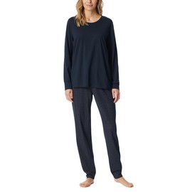 Schiesser Women's Long Pyjamas with Cuffs Cotton Nightwear, Midnight blue_181987