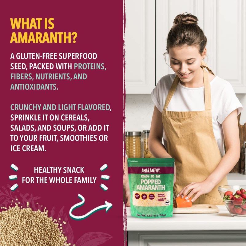 Amaranthy Ready-to-eat Popped Amaranth Bag (3.53 oz) - High Protein