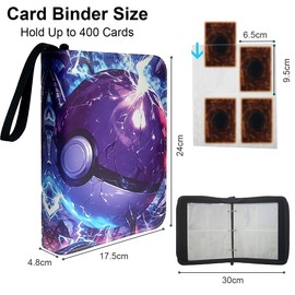 Garegce Trading Card Binder 4-Pocket, 100 Pages 400 Pockets PU Waterproof Card Folder, Card Collection Binder with Zipper-Style 3