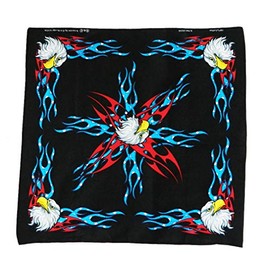 Makinit Gifts Eagle USA Flag Flames 21" x 21" 100% Cotton Bandana Face Mask Head Band Handkerchief FSB003