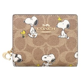 Coach Wallet (Bi-fold Wallet) FCBN32 CBN32 Tan x Brown Multi Coach x Peanuts Collaboration Snoopy Print Signature Coated Canvas Snap Wallet Ladies [Outlet Product] [Brand]