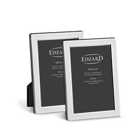 EDZARD Salerno Photo Frames for Photos 10 x 15 cm Silver-Plated Tarnish-Resistant with Velvet Back with 2 Hangers Picture Frame for Standing and Hanging Set of 2