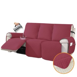 XINEAGE Water Resistant Recliner Cover, 3 Seat Sofa Covers with Pockets, Quilted Thick Protector Cover for Dog Pets with Non Slip Backing and Strap (Red)